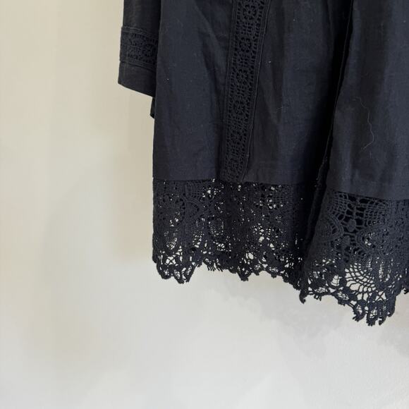 Logo By Lori Goldstein Plus Size Eyelet Lace Hem Black Button Down Blouse 2X - Picture 5 of 5